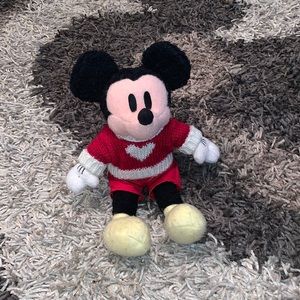 Vintage Mickey Mouse plush Toy w/knitted heart sweater approx 16 in tall